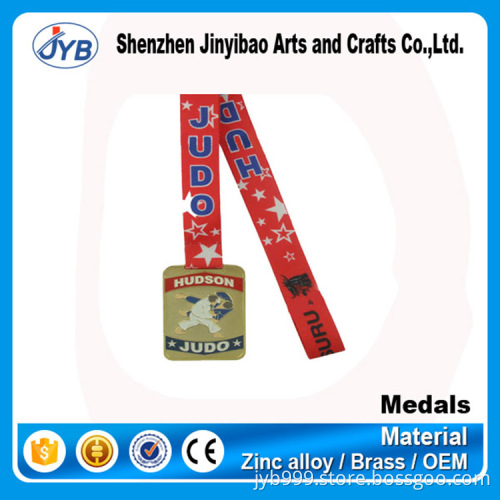 2017 wholesale rectangle custom gold medal with colorful ribbon